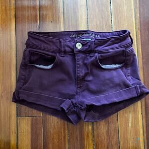 American Eagle Hi-RIse Shortie Cuffed Purple/Maroon Shorts | 4